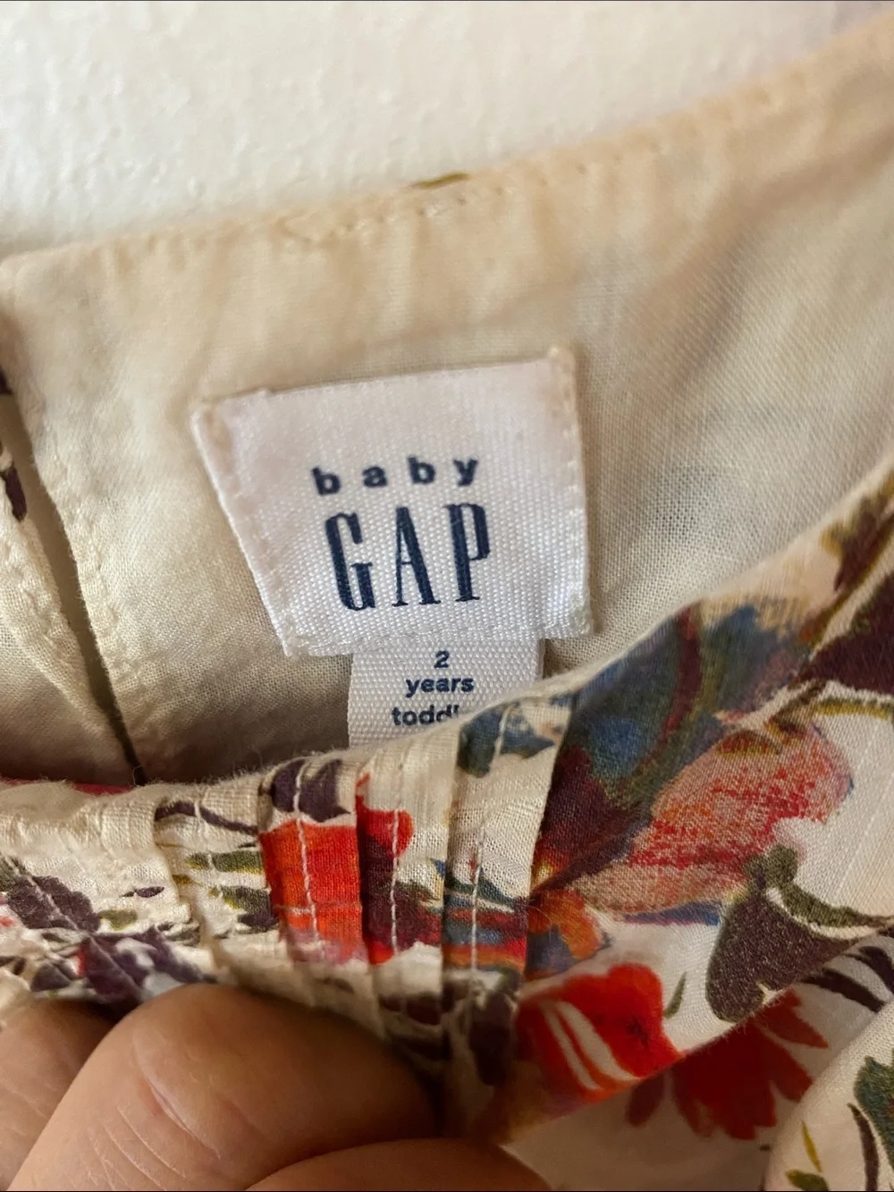 GAP Cream Floral Long-Sleeve Dress with Red & Blue Flowers